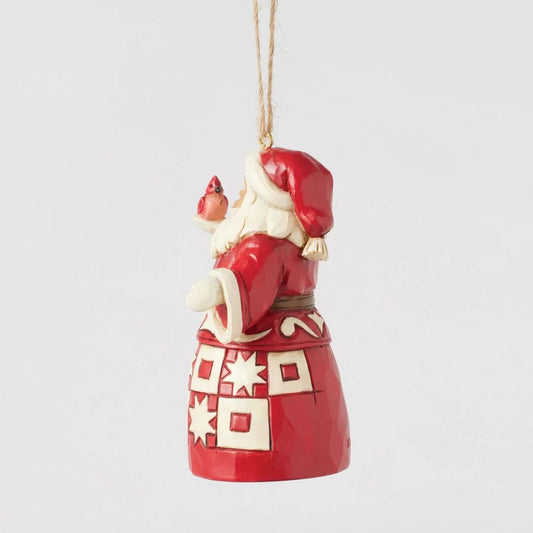 Jim Shore Heartwood Creek - 10cm Nordic Noel Santa with Cardinal Hanging Ornament