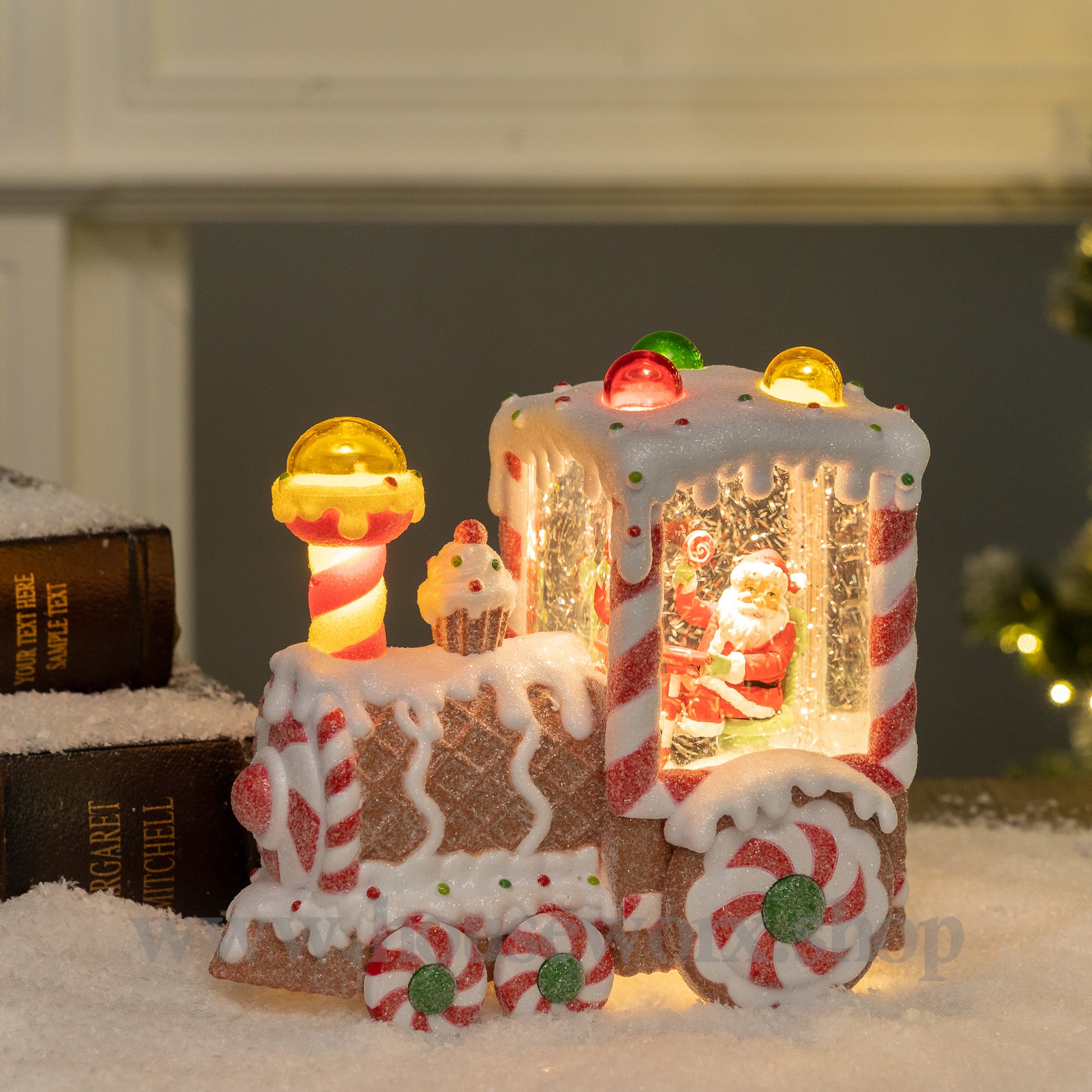 Candy Gingerbread train christmas snow globe