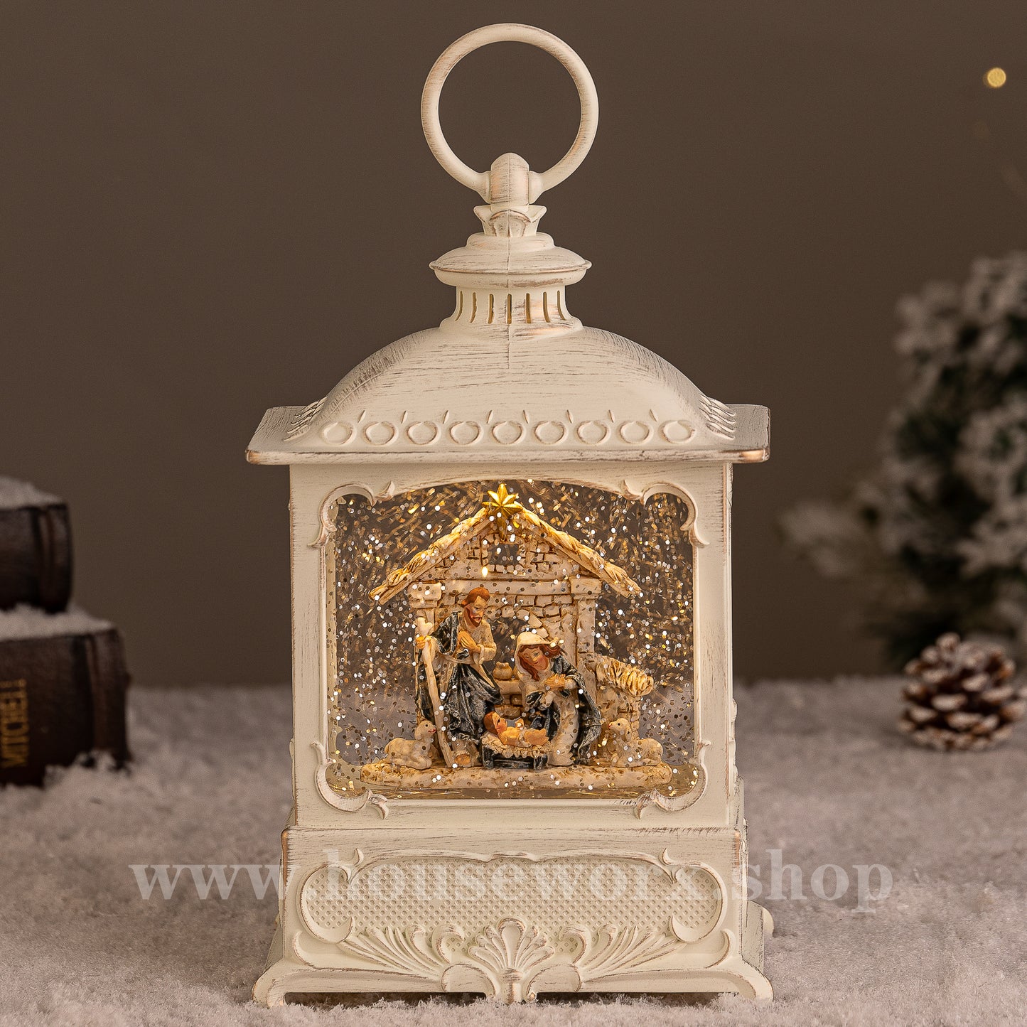 European christmas snow globe nativity