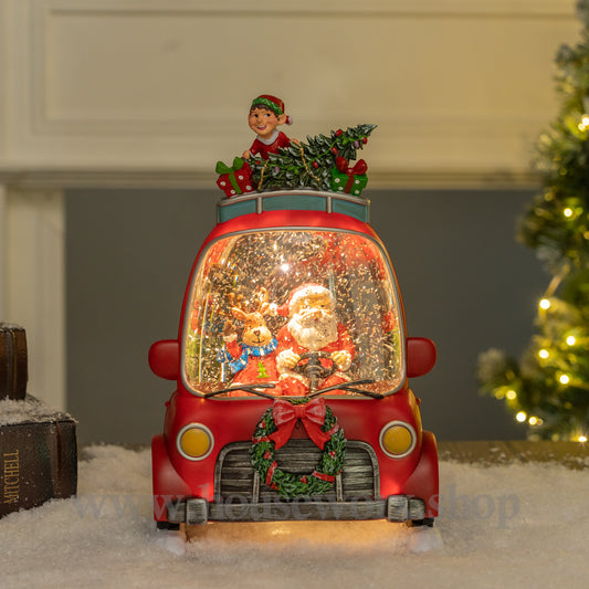 Festive car snow globe santa