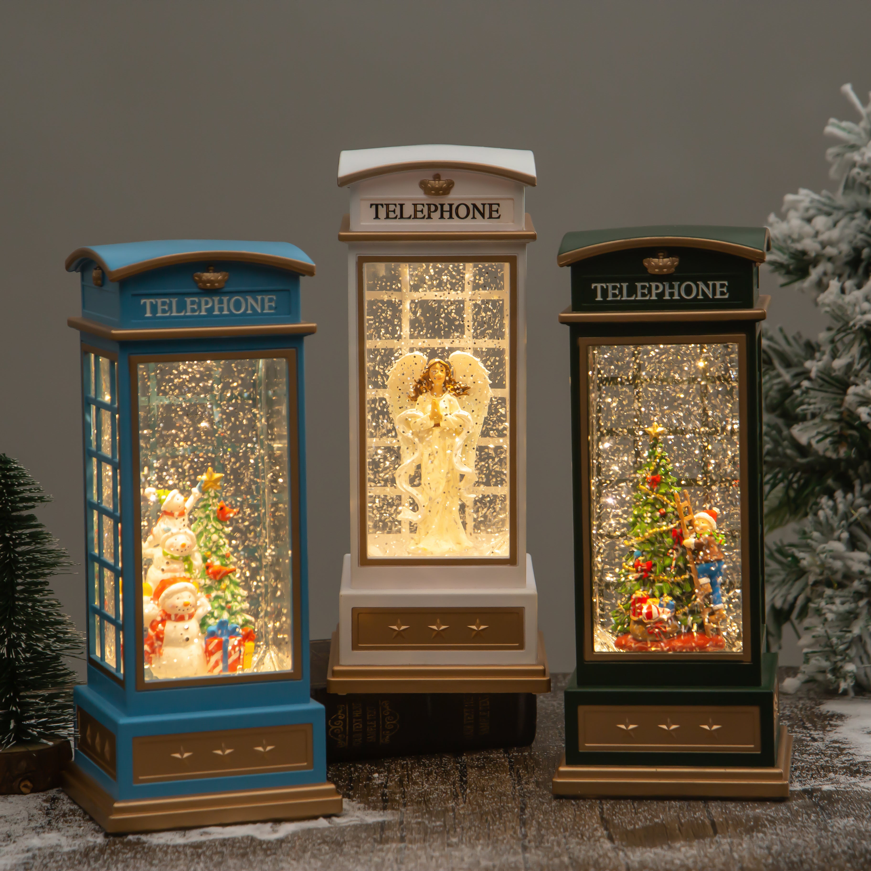 Telephone Booth House worX Christmas Snow Globes by House worX