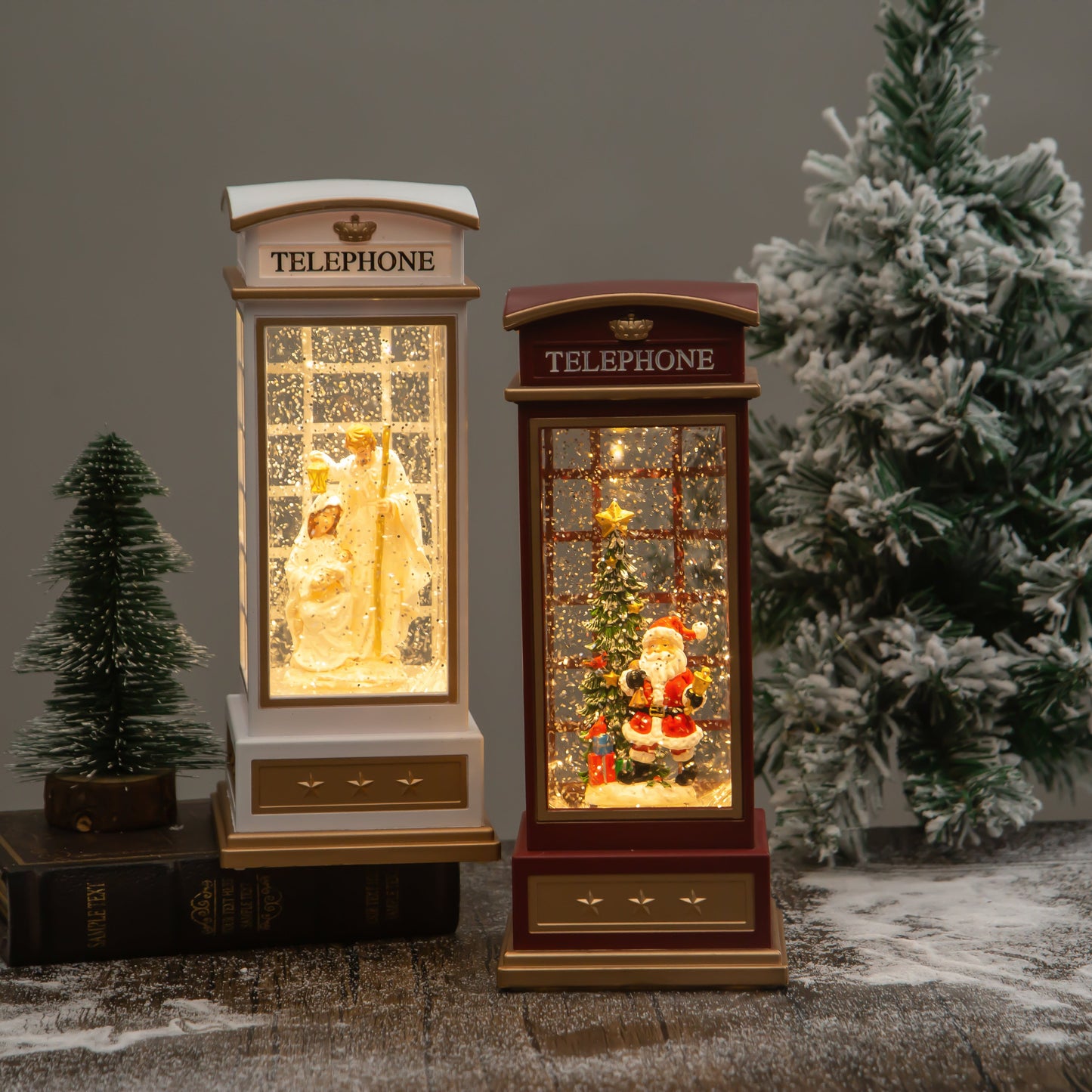 telephone booth Christmas snow globe group 2 front