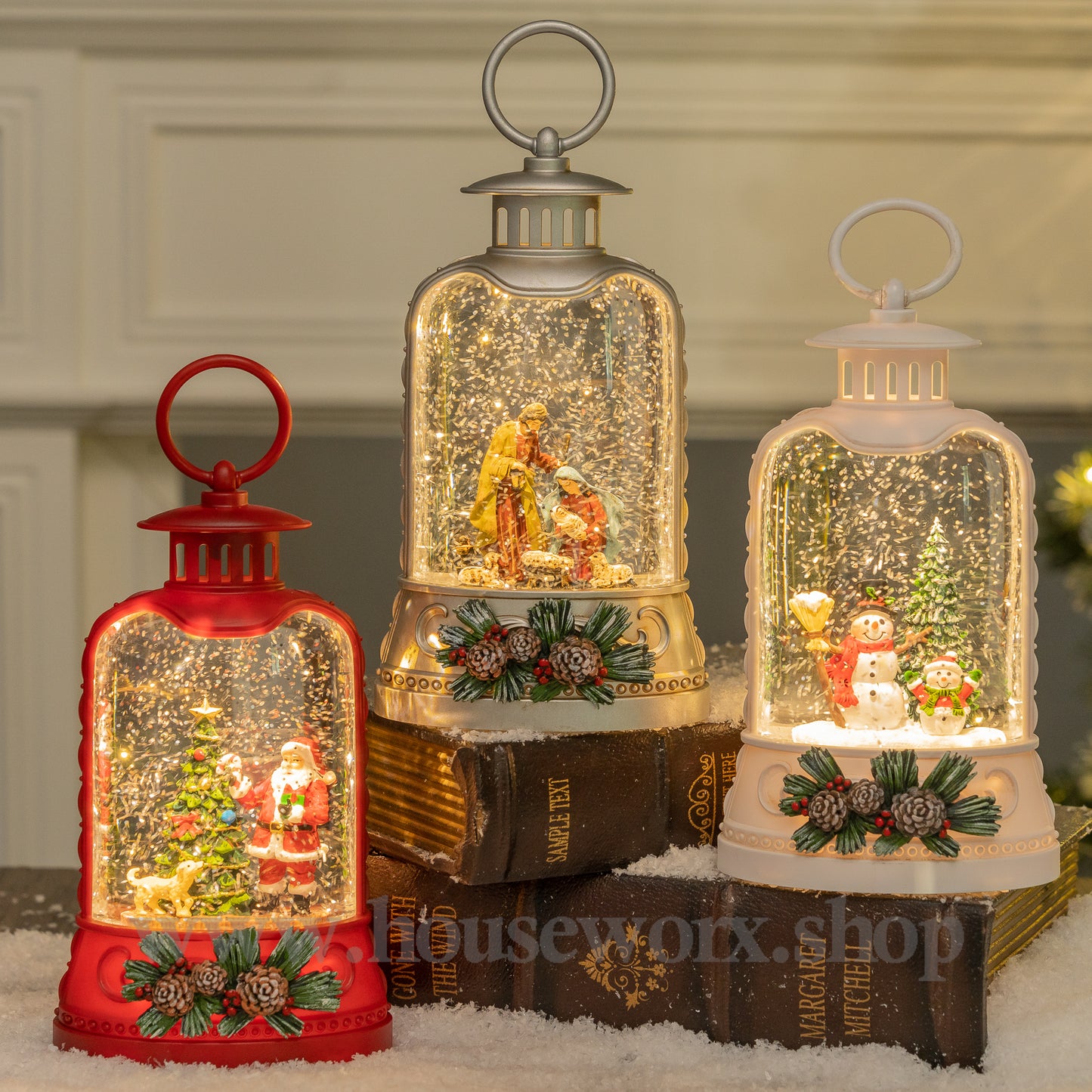 Ornate bell collection snow globe set 3