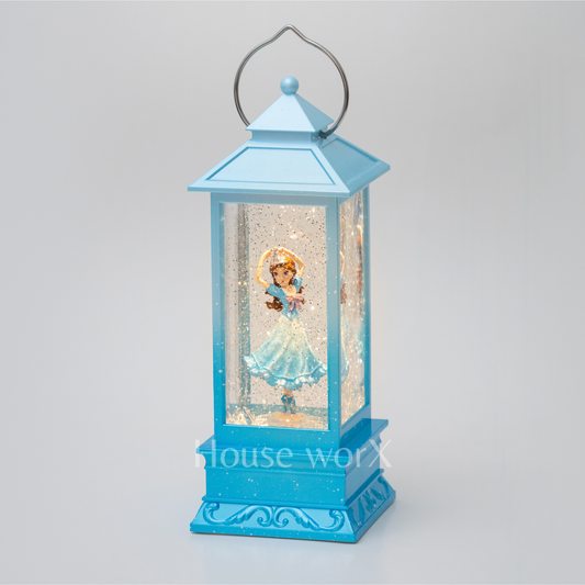 Blue lantern with a princess figure inside on a light gray background