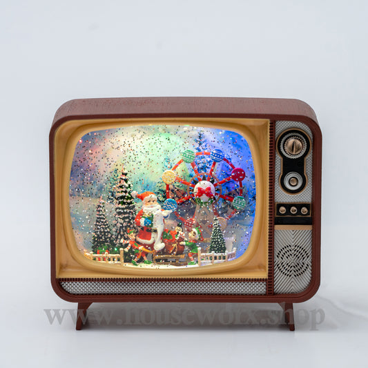 Vintage-style television with a Christmas scene inside on a white background christmas snow globe