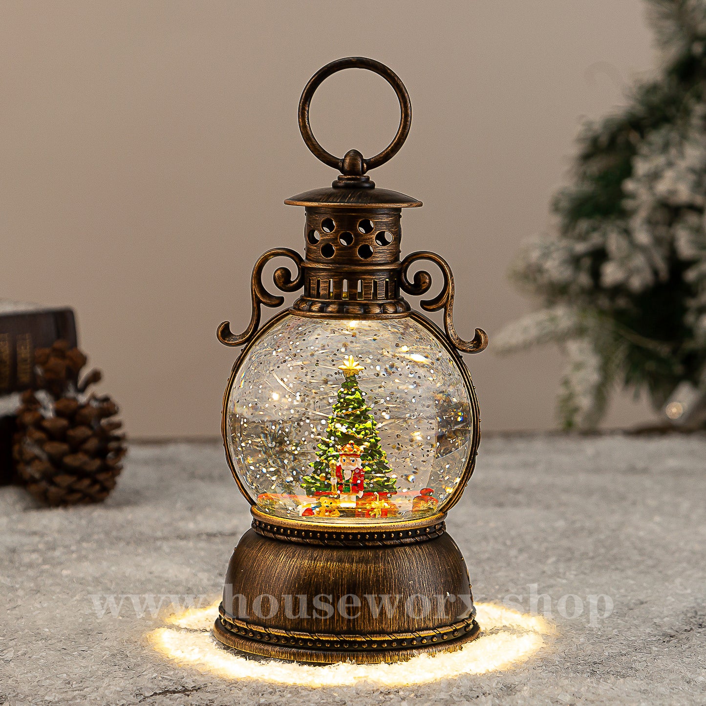 jester camp lantern christmas snowglobe 360 degree rotating feature nutcracker christmas tree