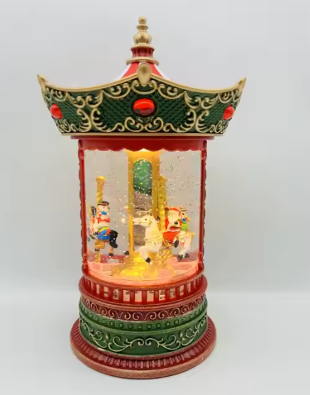 Decorative christmas snow globe lantern with carousel
