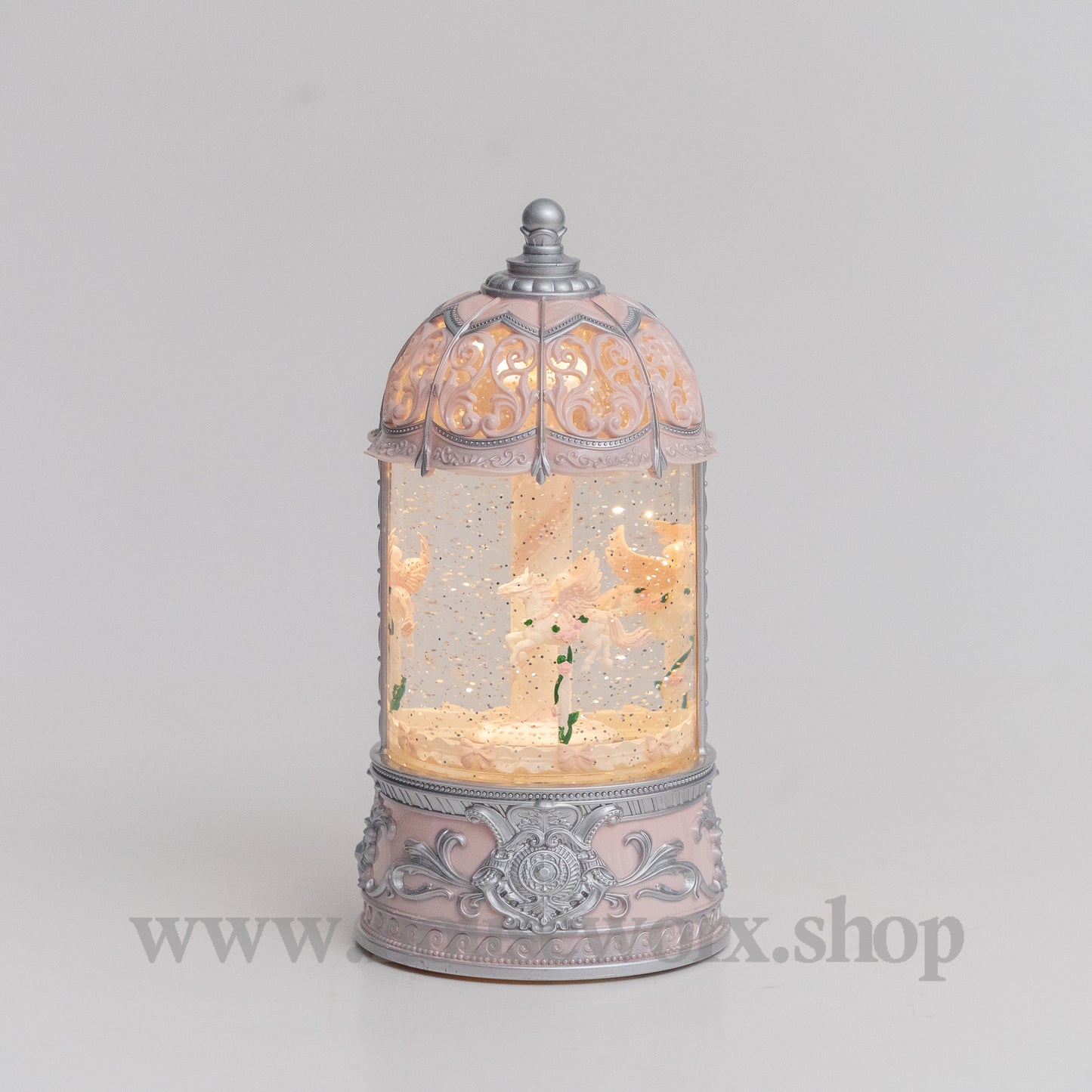 merry go round unicorn snow globe