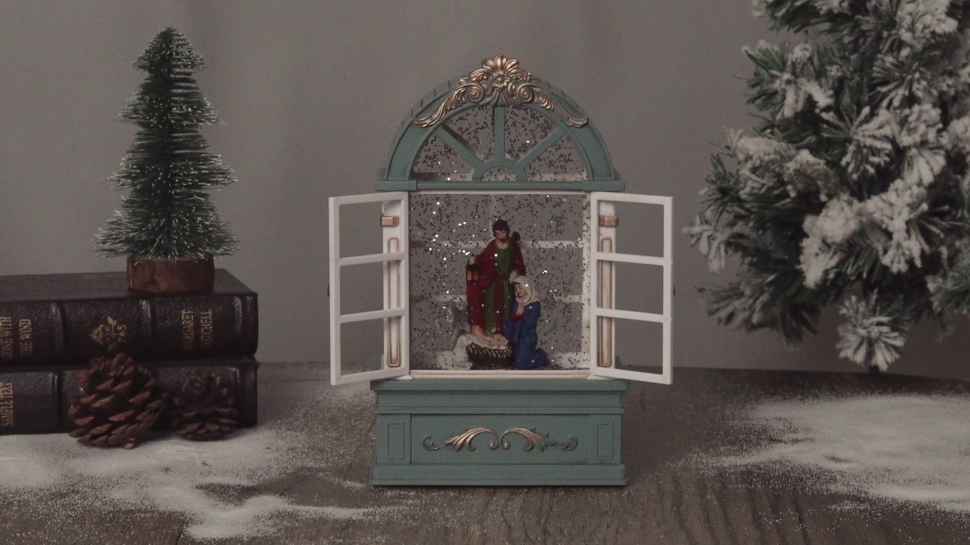 Window globe  nativity vdeo