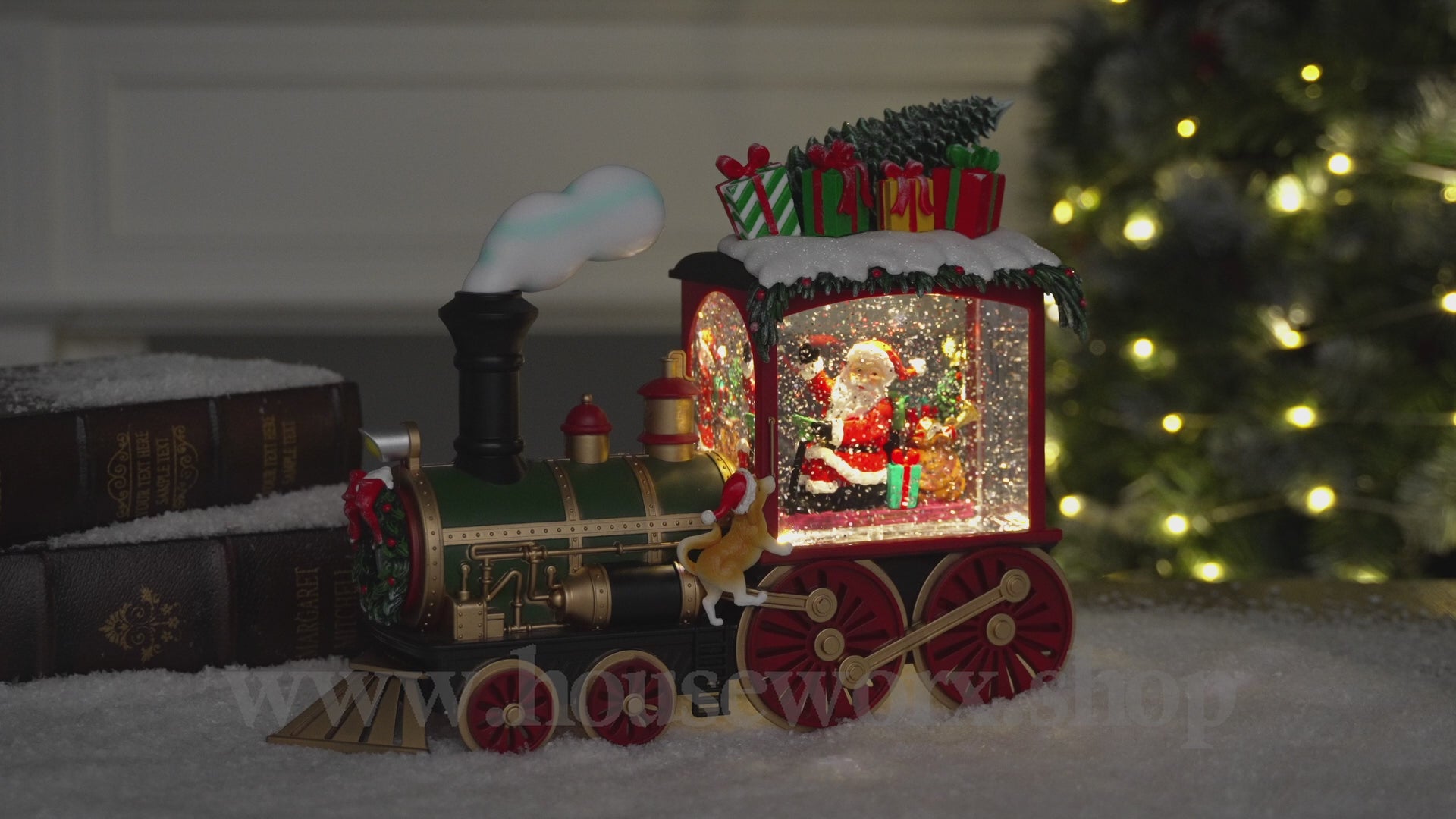 festrive train christmas snow globe santa video