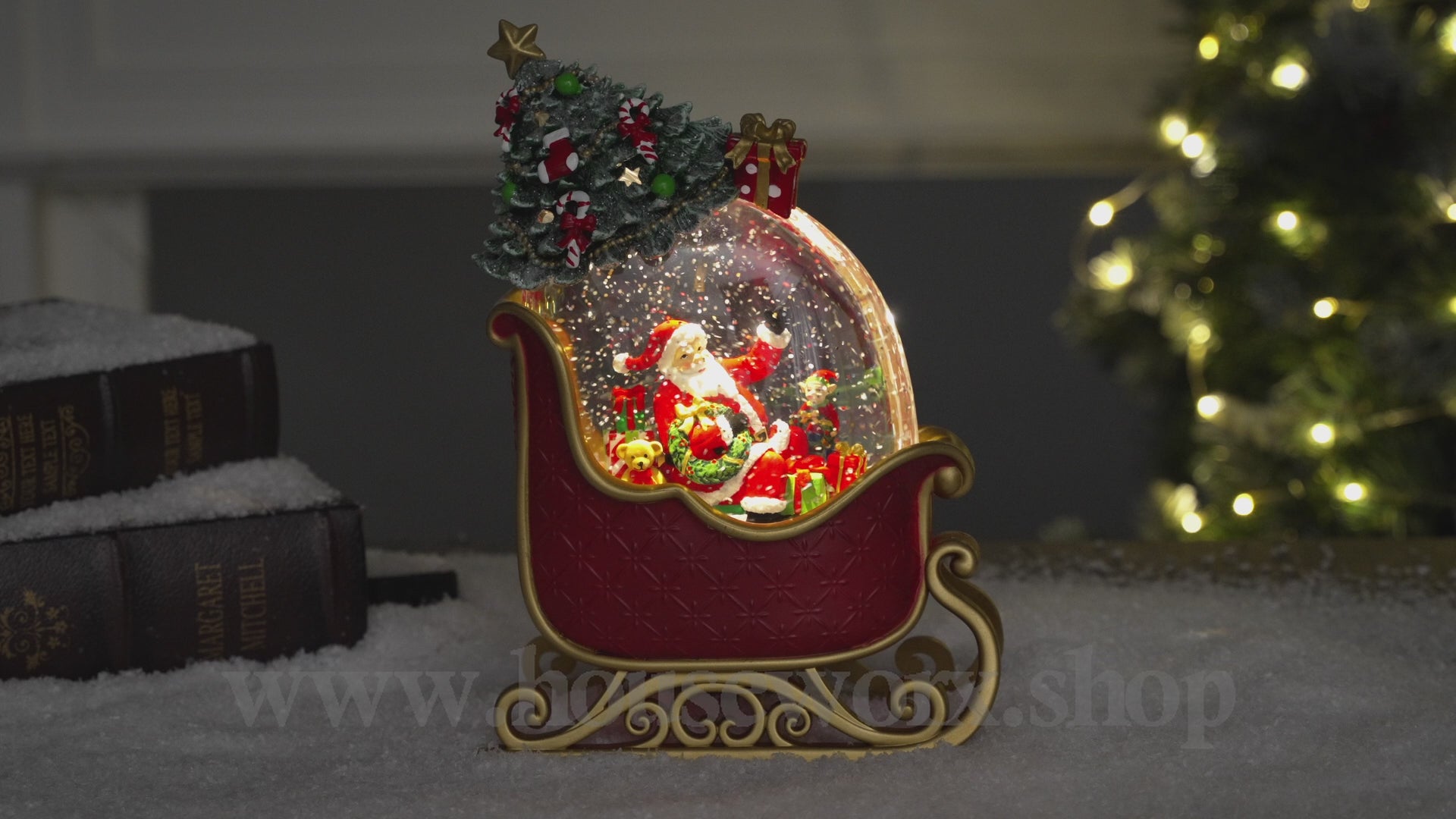 Festve sleigh Santa snow globe video