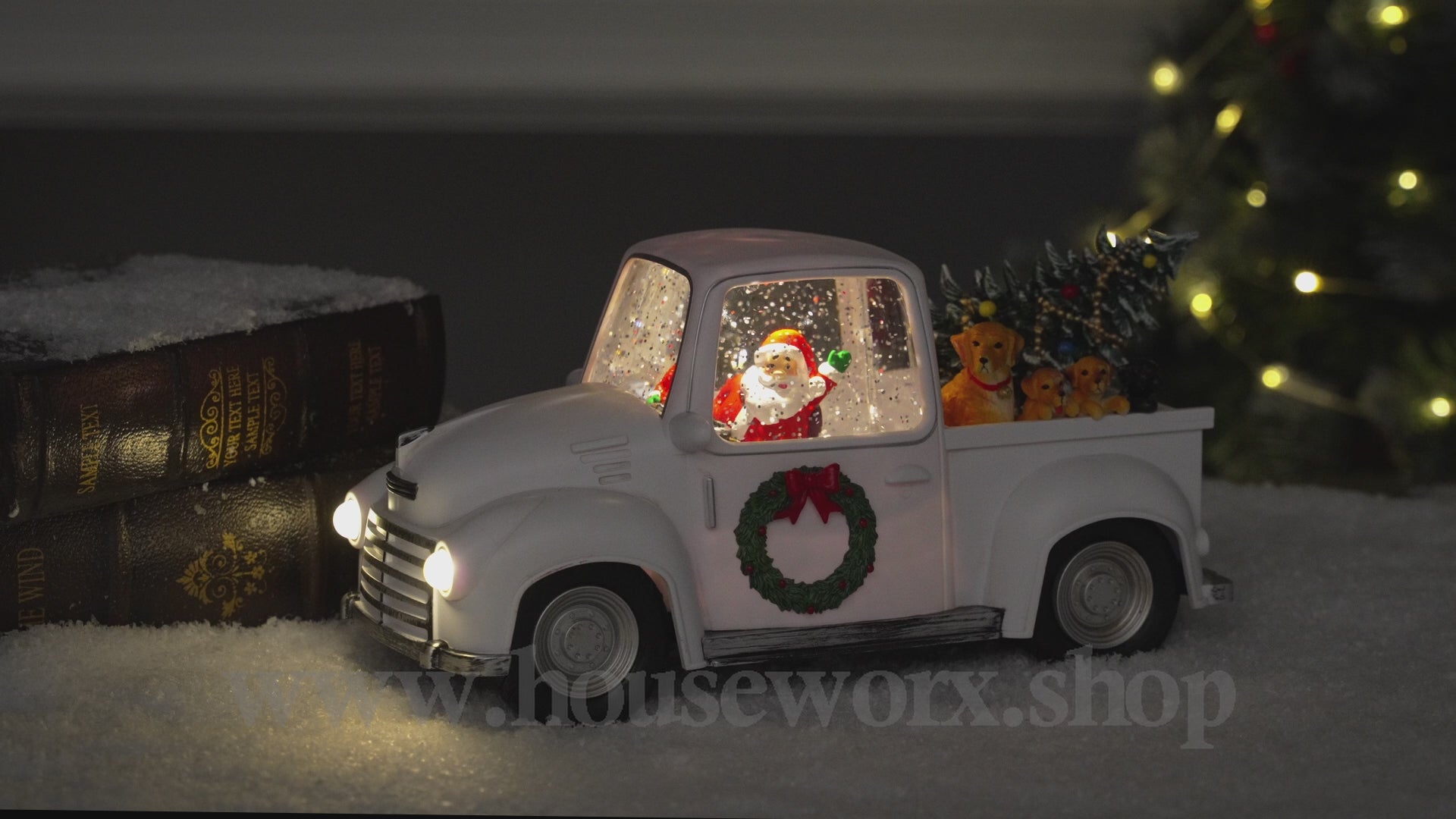 Pick up truck collection snow globe red video