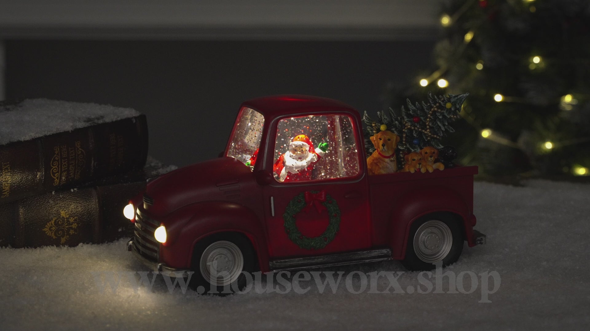 Pick up truck collection snow globe red video
