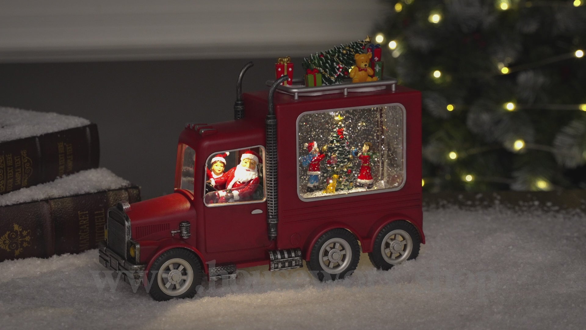 Festive truck santa snow globe video