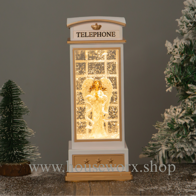 telephone booth angel snow globe