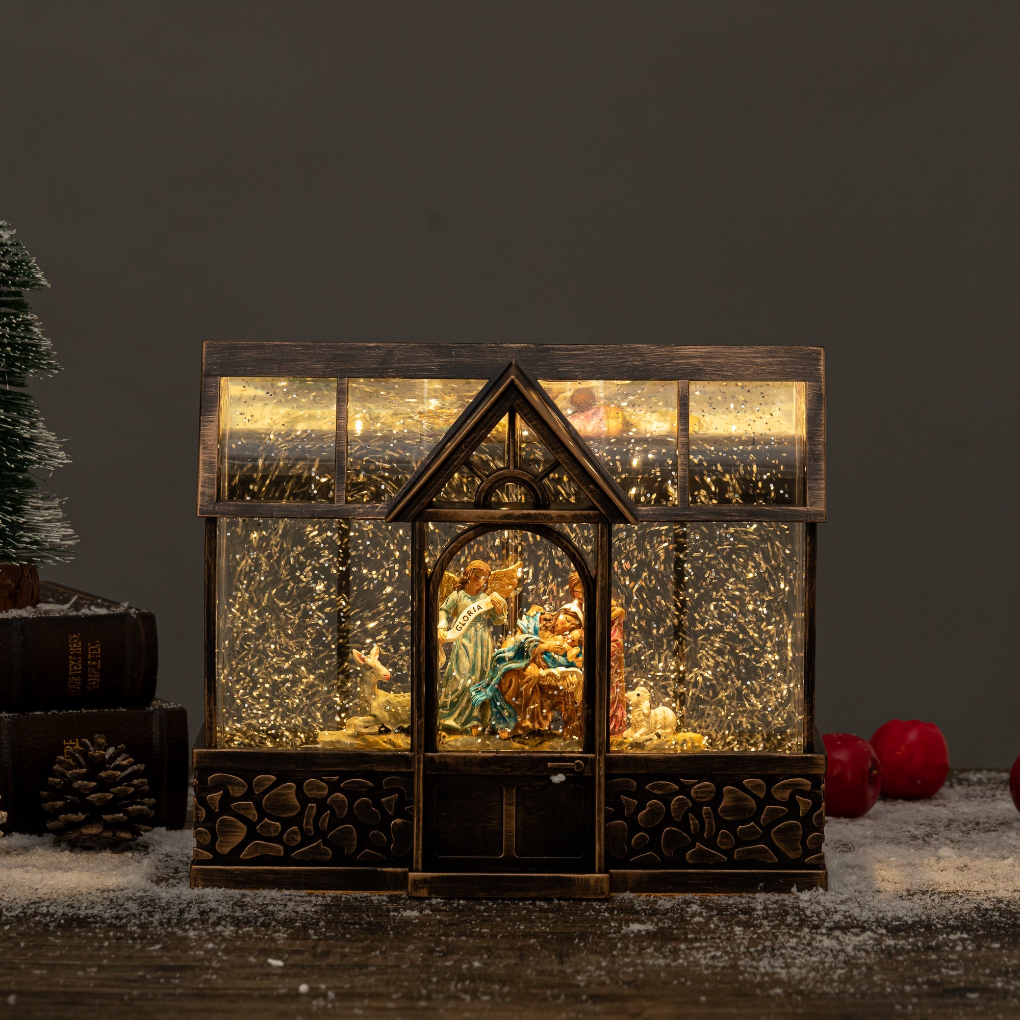 Glass/Green House Design Nativity House worX Christmas Snow