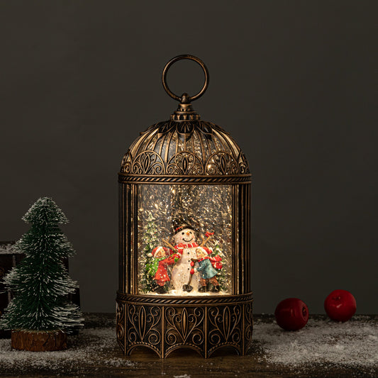 bird cage lantern snowman front view