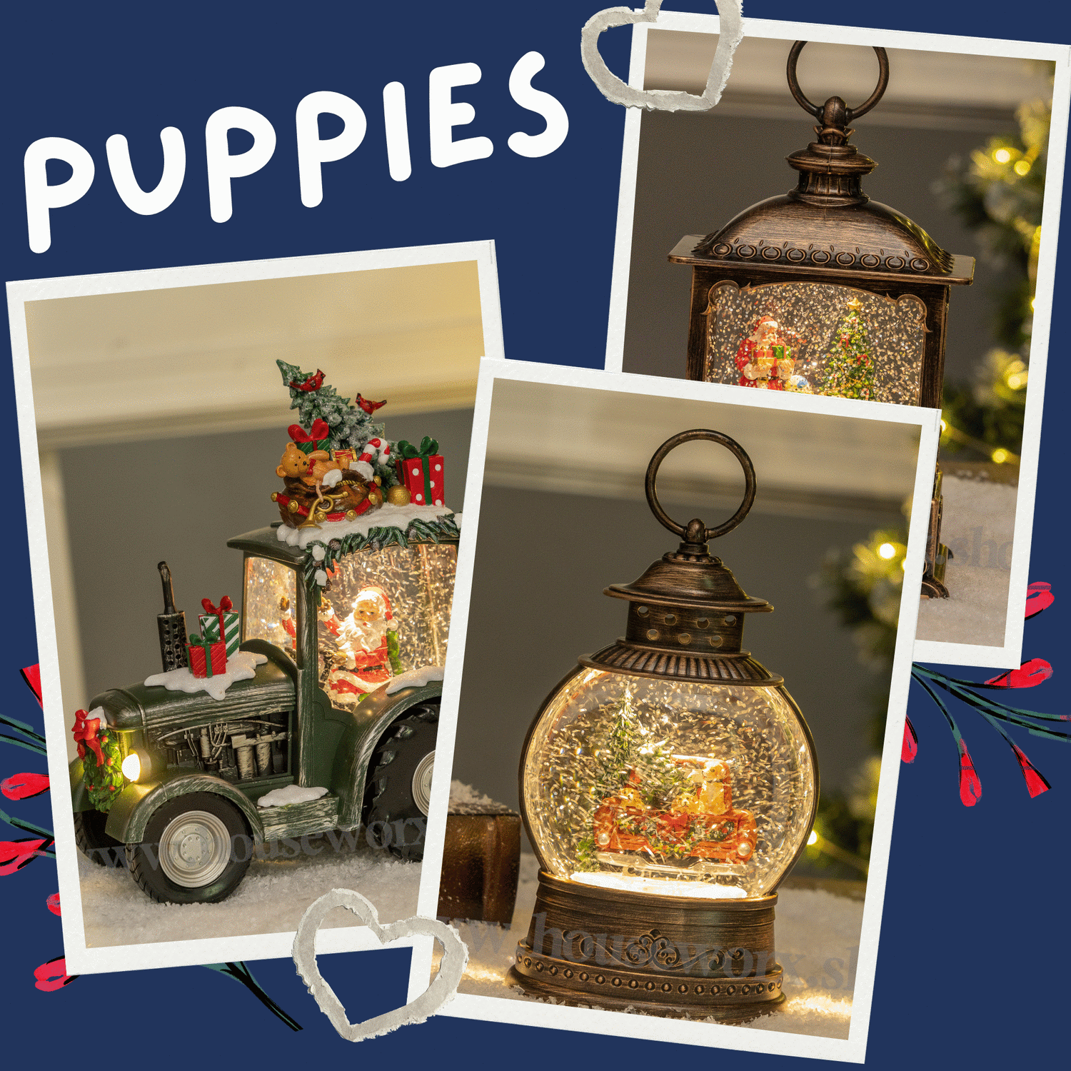 Puppies christmas snow globe collection house worx