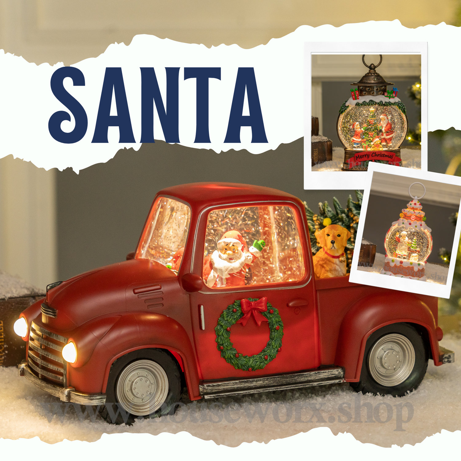 Santa christmas snow globe collection house worx
