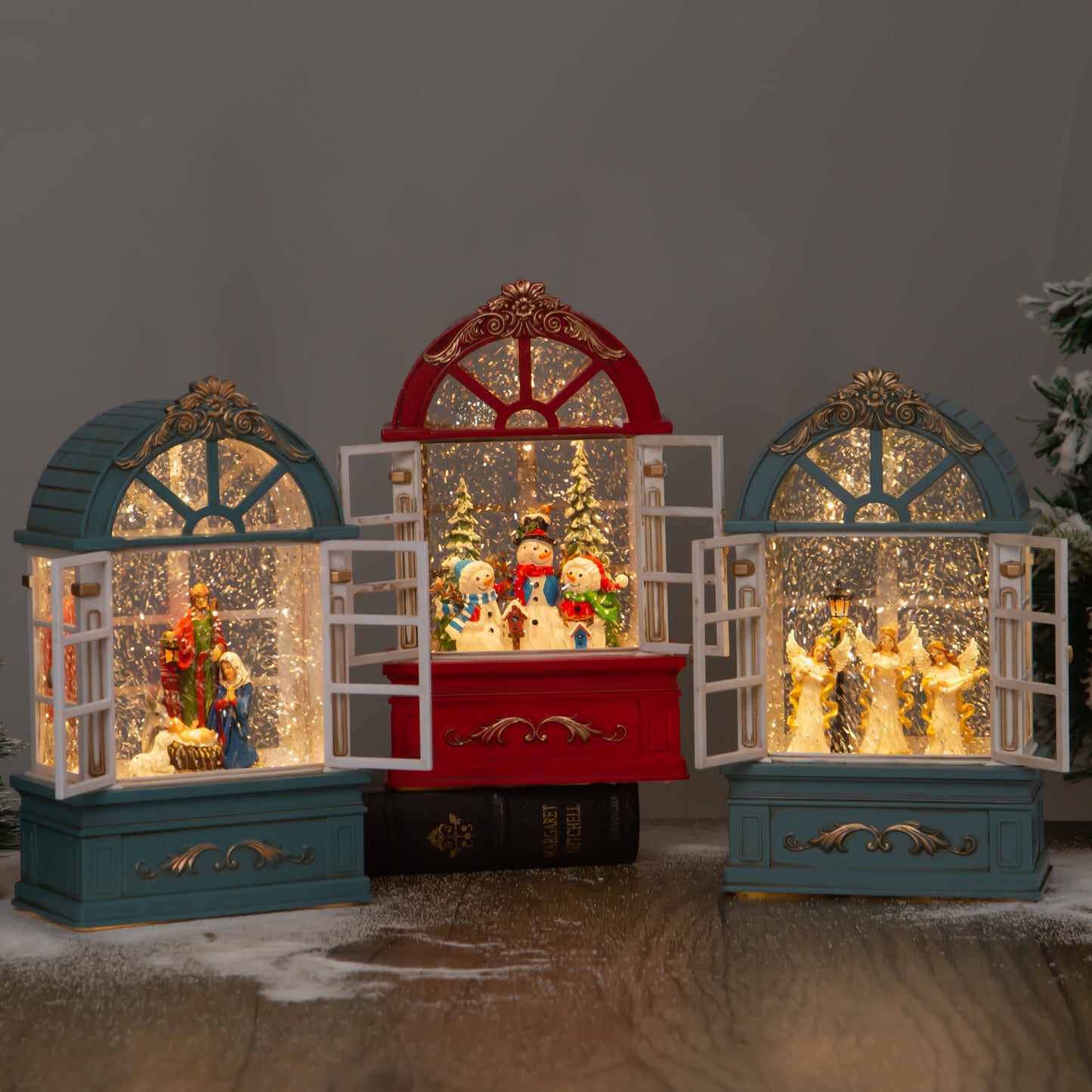 window globe christmas snow globe group 3 open