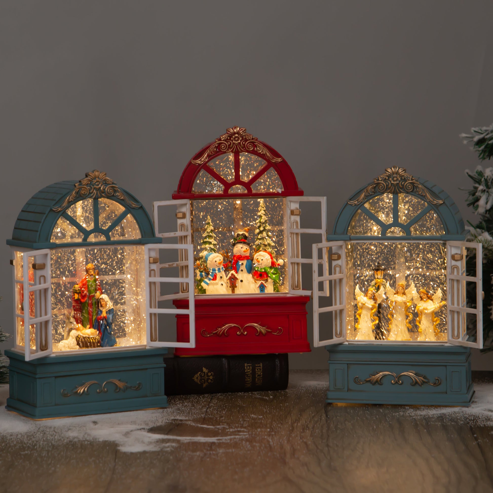 window globe christmas snow globe group 3 open