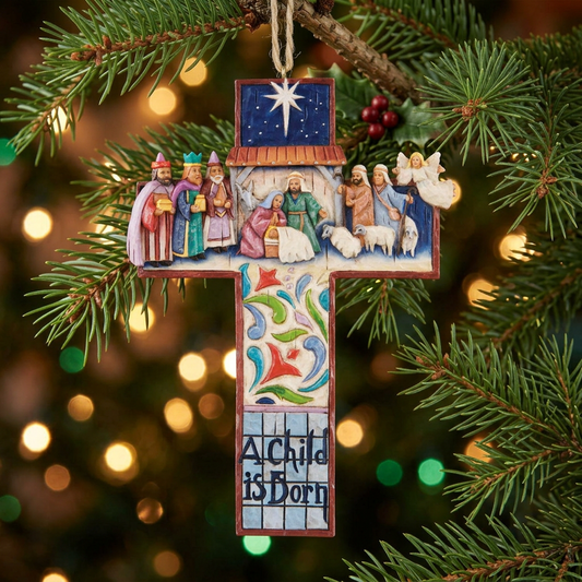 Jim Shore Heartwood Creek - 12cm/4.75" Nativity Scene Cross Hanging Ornament