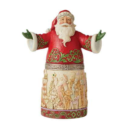 Decorative figurine of a Santa Claus with a detailed skirt on a white background