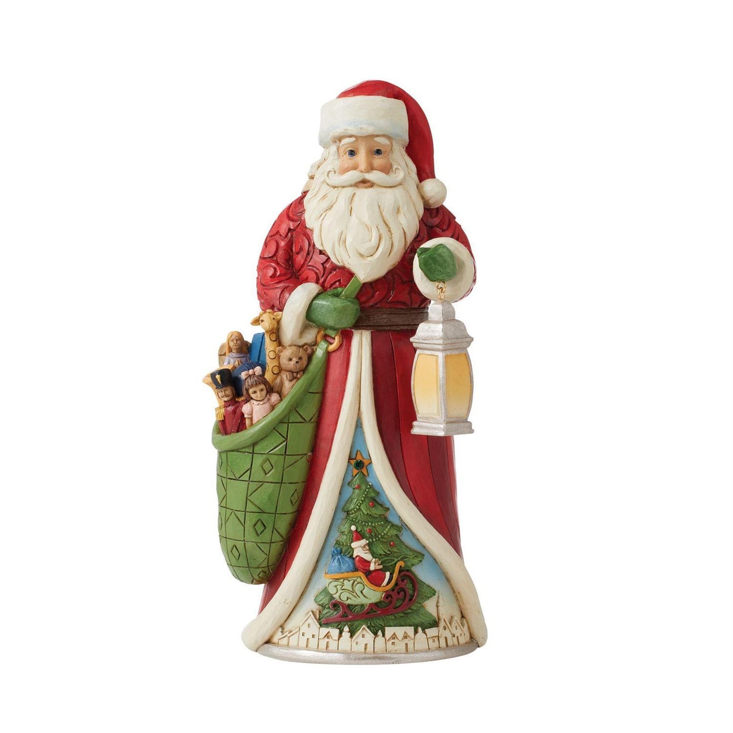 Decorative figurine of Santa Claus with a bag of toys on a white background