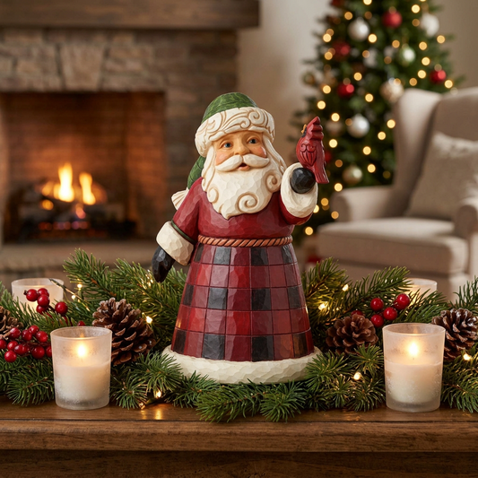 Jim Shore Heartwood Creek 12cm Buffalo Plaid Santa