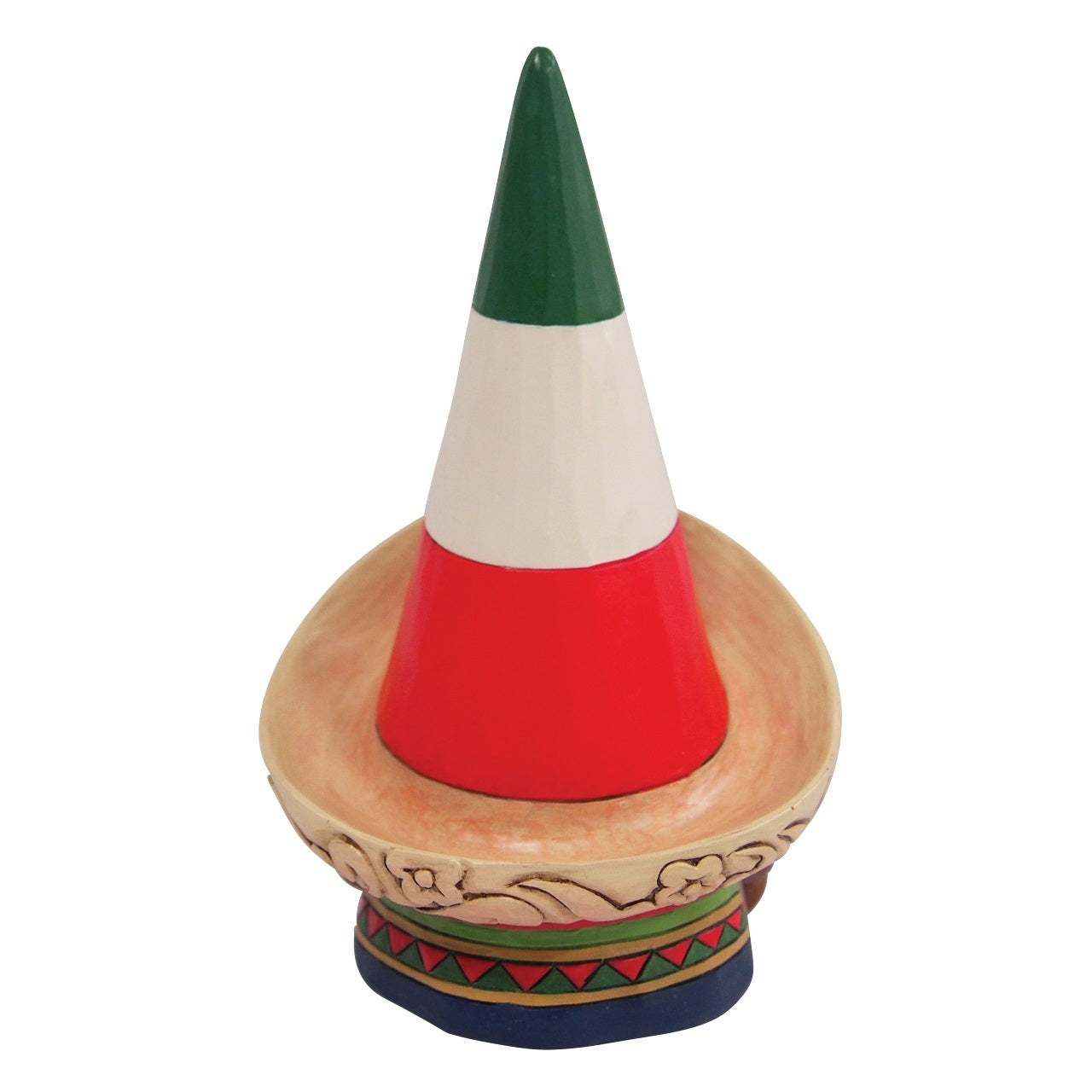 A hand-painted ceramic Mexican sombrero hat with an Italian flag design (green, white, and red) on the crown, set against a plain white background.