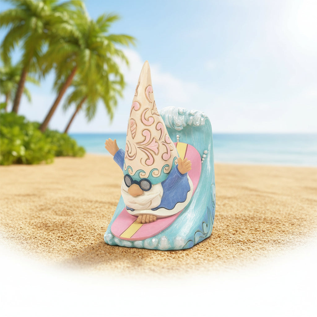 Colorful gnome figurine with a cone-shaped hat on a white background