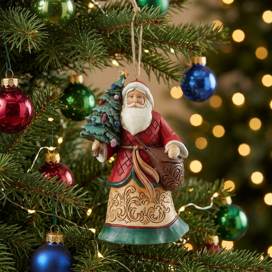 Jim Shore Heartwood Creek - 12cm/4.7" Santa with Tree and Toybag Hanging Ornament