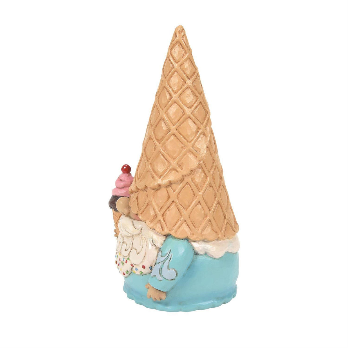 Gnome figurine with an ice cream cone hat on a white background