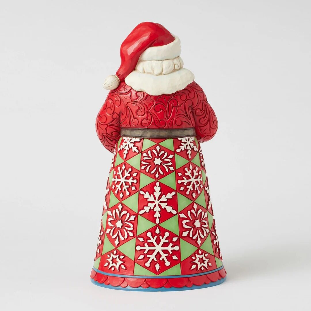Decorative Santa figurine with a quilt-style pattern on a white background