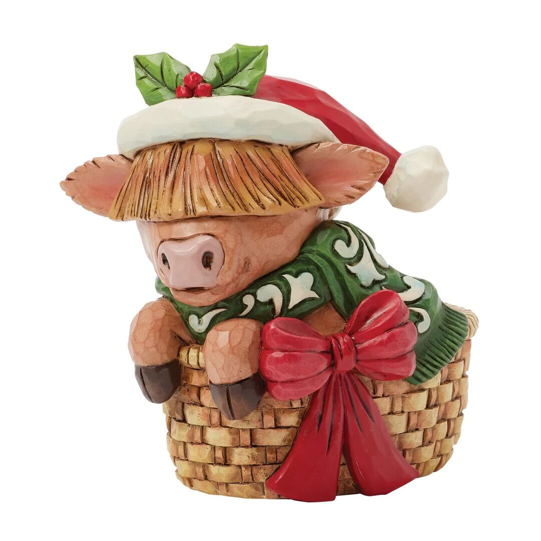 Jim Shore Heartwood Creek - Highland Cow in Basket Mini