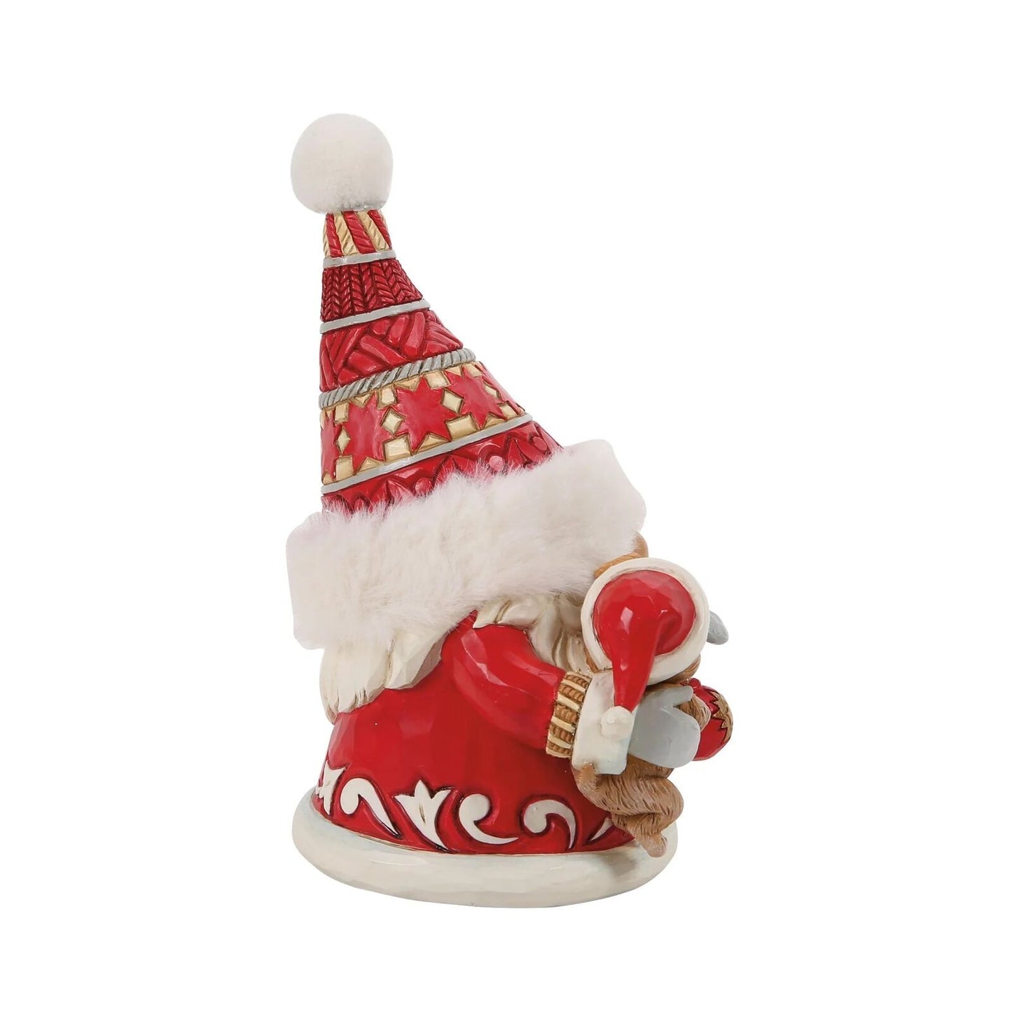 Decorative gnome figurine with a red hat and white beard on a white background