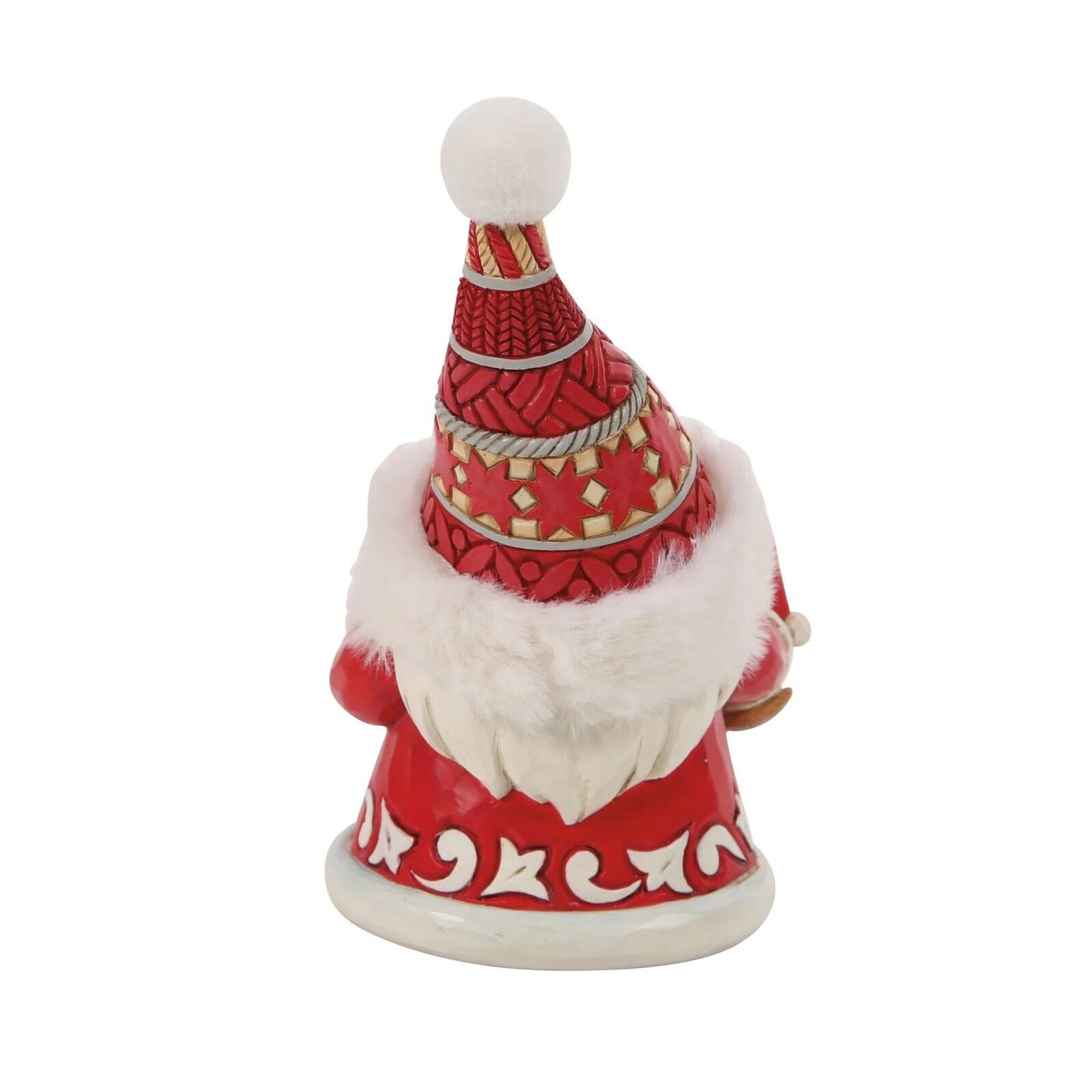 Decorative figure of a gnome with a red hat and white beard on a white background
