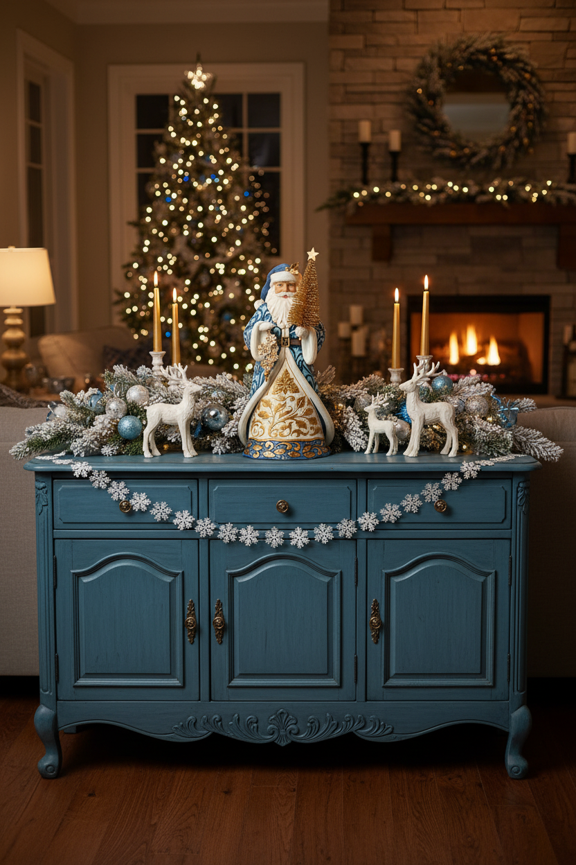 Jim Shore Heartwood Creek - Blue and Gold Santa With Sisal Tree PRE-ORDER