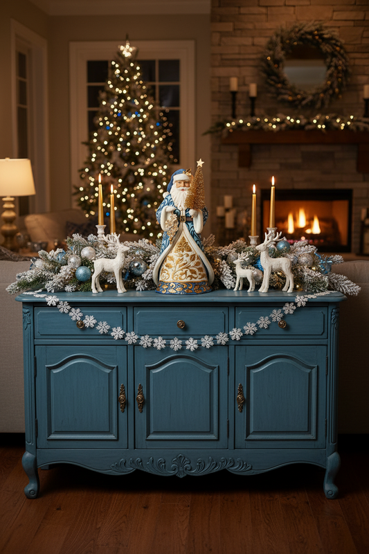 Jim Shore Heartwood Creek - Blue and Gold Santa With Sisal Tree