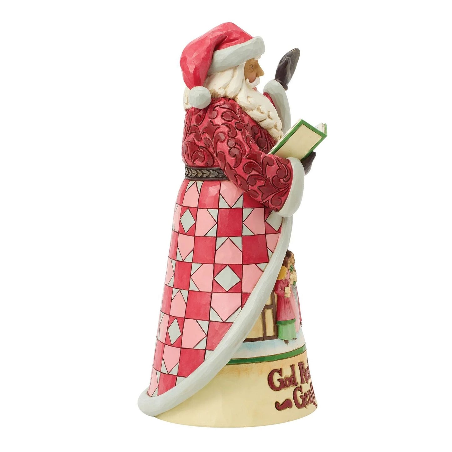 Santa Claus figurine with a red and white checkered pattern on a white background