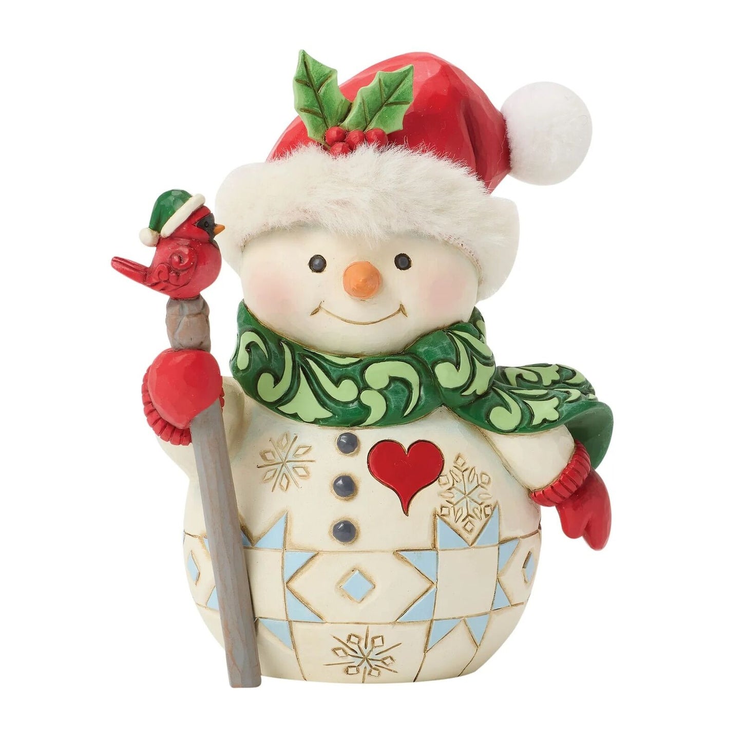 Snowman With stick and bird on a white background 