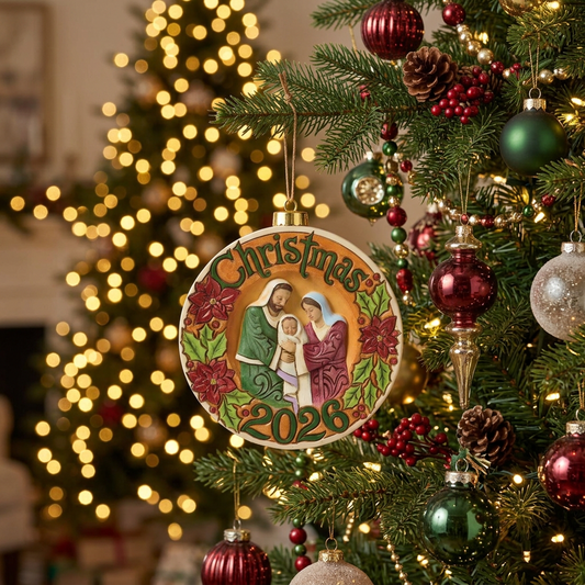 Jim Shore Heartwood Creek - 8cm Dated 2026 Holy Family Hanging Ornament