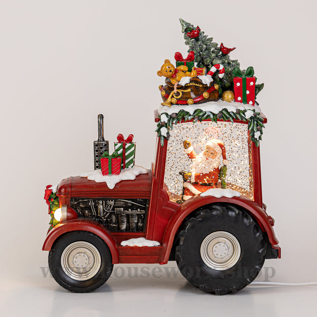 festive tractor christmas snow globe front