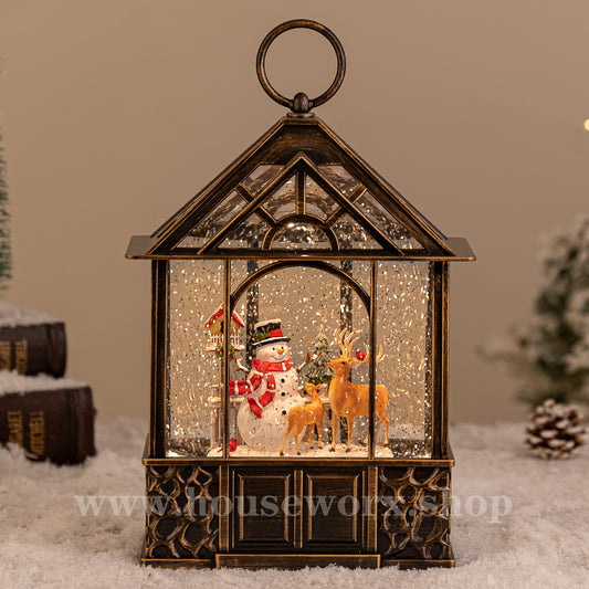 stable christmas snow globe santa