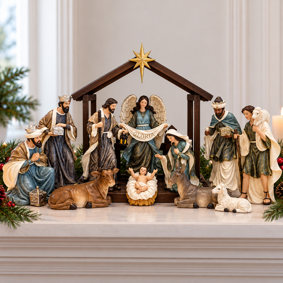 11 Piece Nativity and Stable Set - 20cm