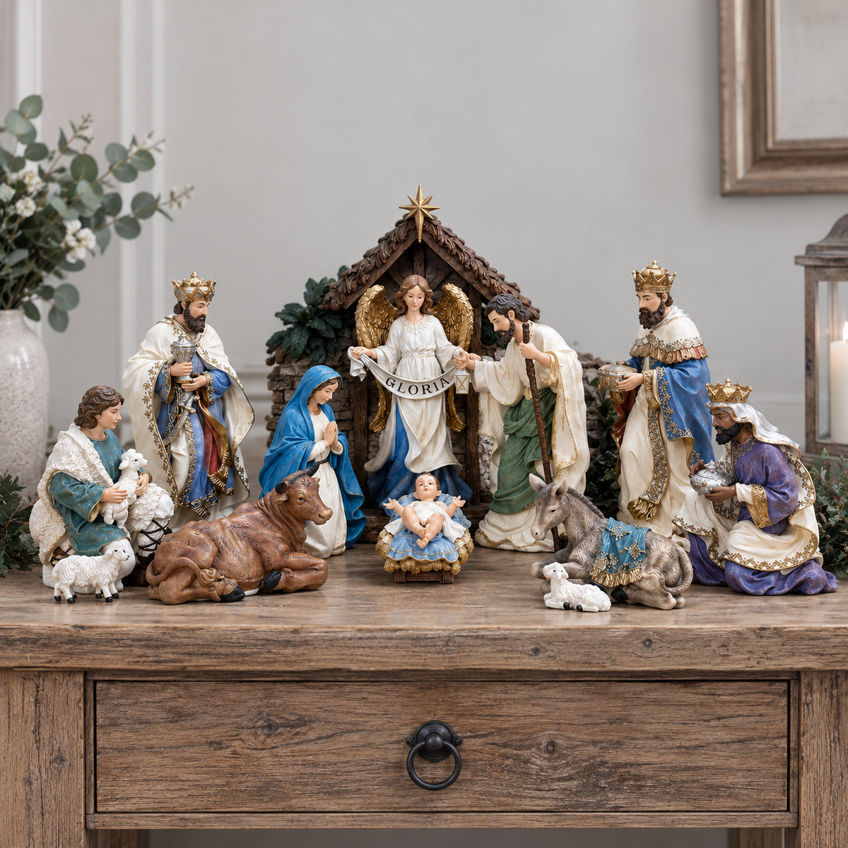11 Piece Nativity Set and Stable Resin - 35cm