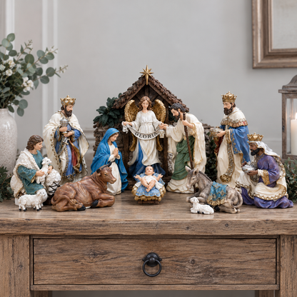 11 Piece Nativity Set and Stable Resin - 35cm