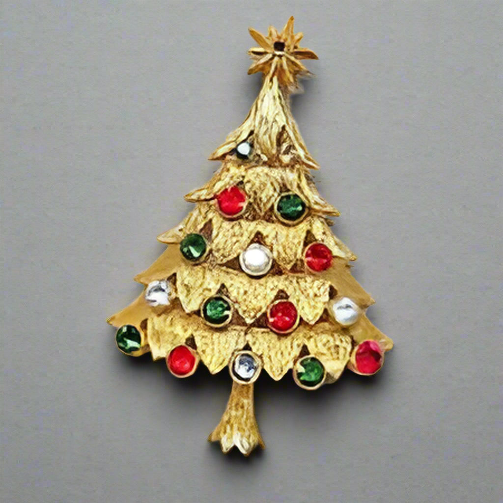 Gold christmas tree brooch