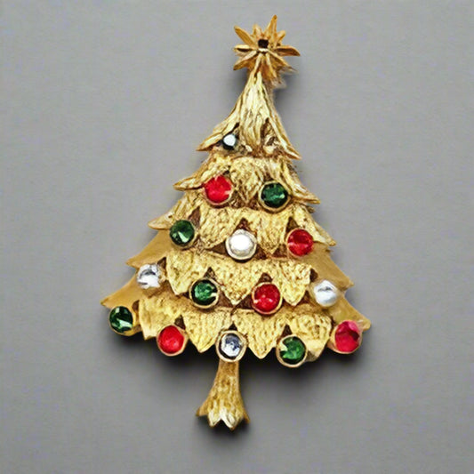 Gold christmas tree brooch
