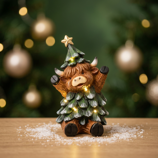 Highland Cow Christmas Tree Costume Figurine